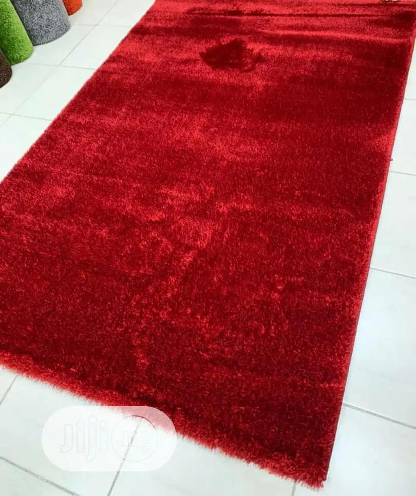 Pure Plain Red Shaggy Center Rugs 7/10
