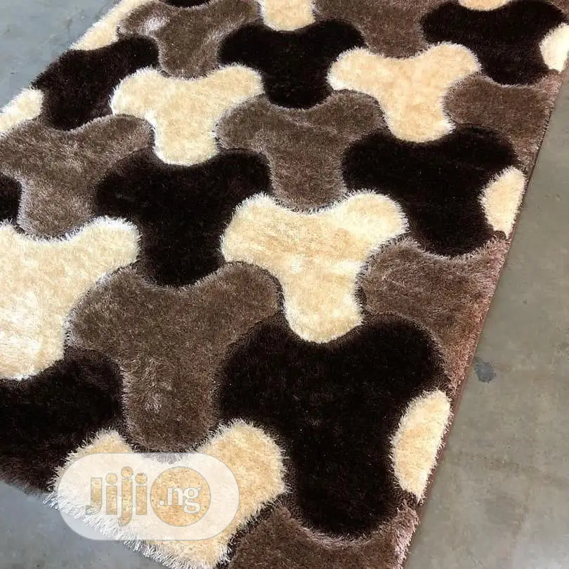 Coffee Brown and Gold Fluffy/Shaggy Center Rugs 7/10