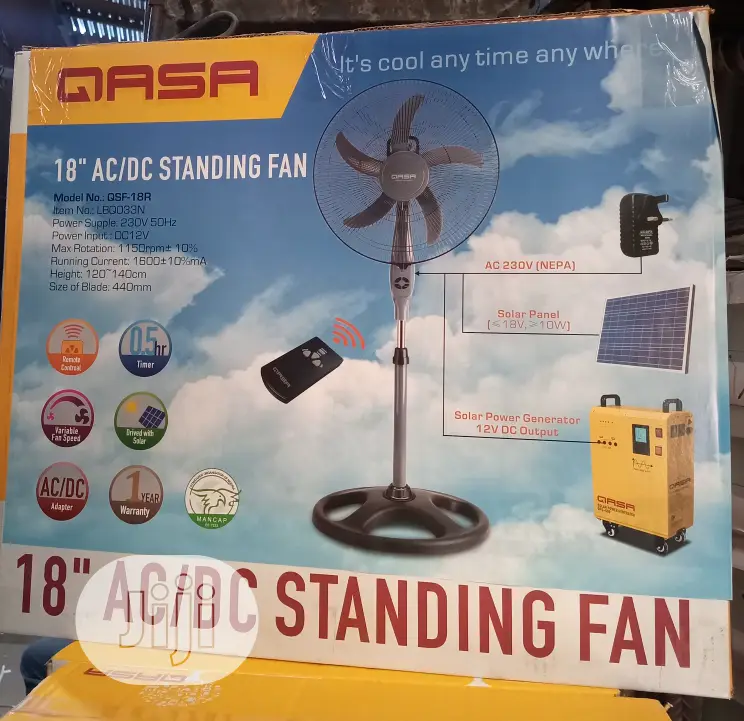 Qasa 18" Solar AC/DC Standing Fan