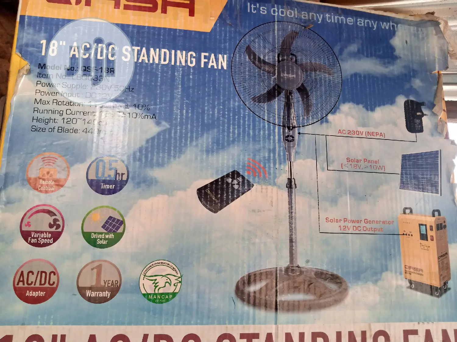 Qasa 18inches Ac/Dc Standing Fan