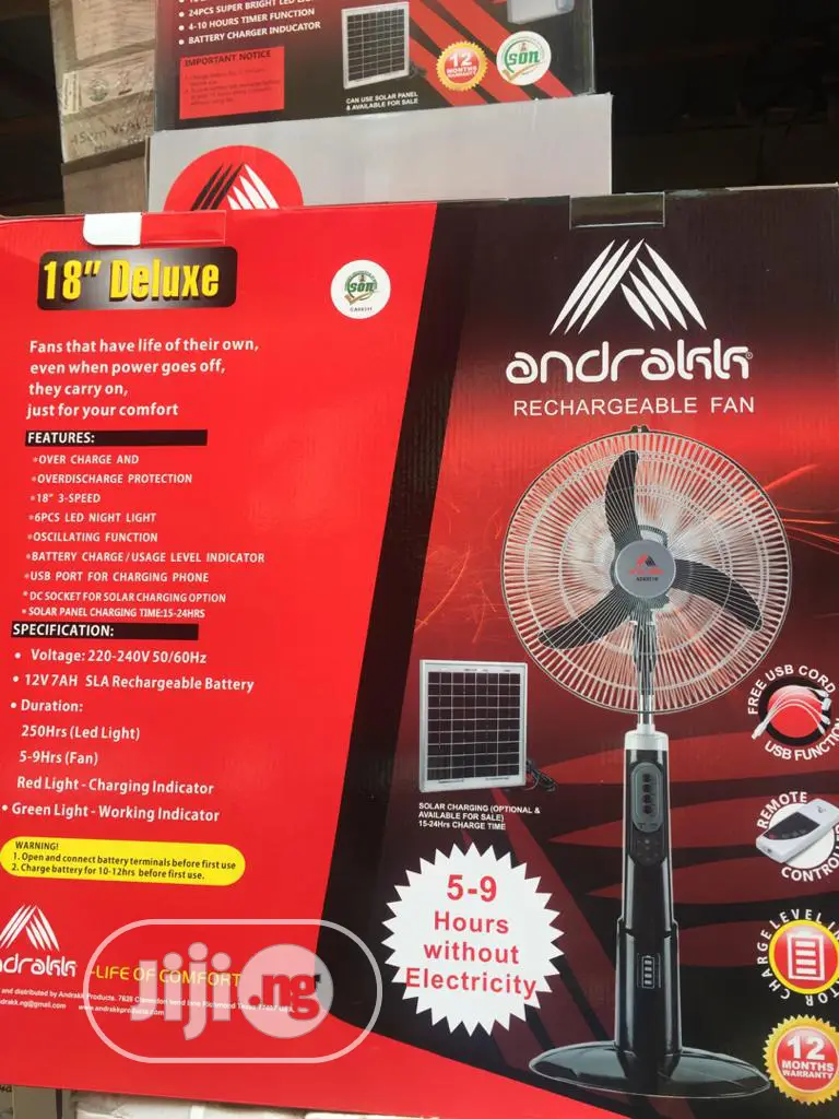 18" Andrakk Rechargeable Fan