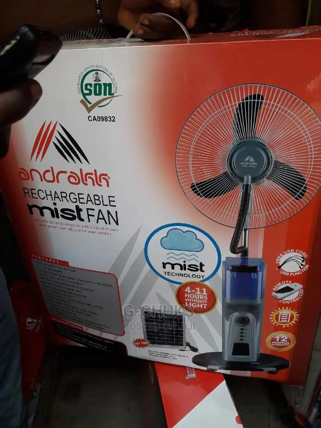 16" Mist Rechargeable Stand Fan