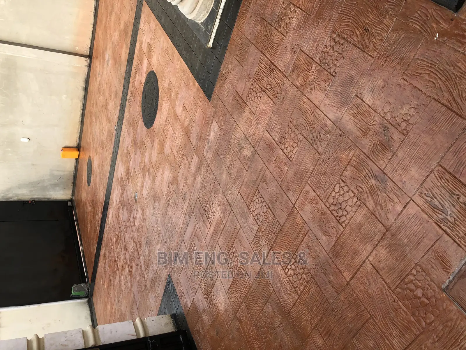 Concrete Stamped Floor Design Polish Colored Wood Frame