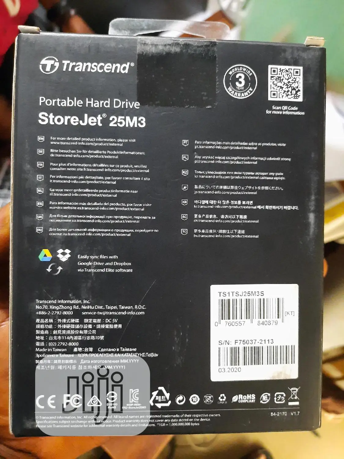 New Transcend Portable Hard Drive Storejet 25M3, 1TB