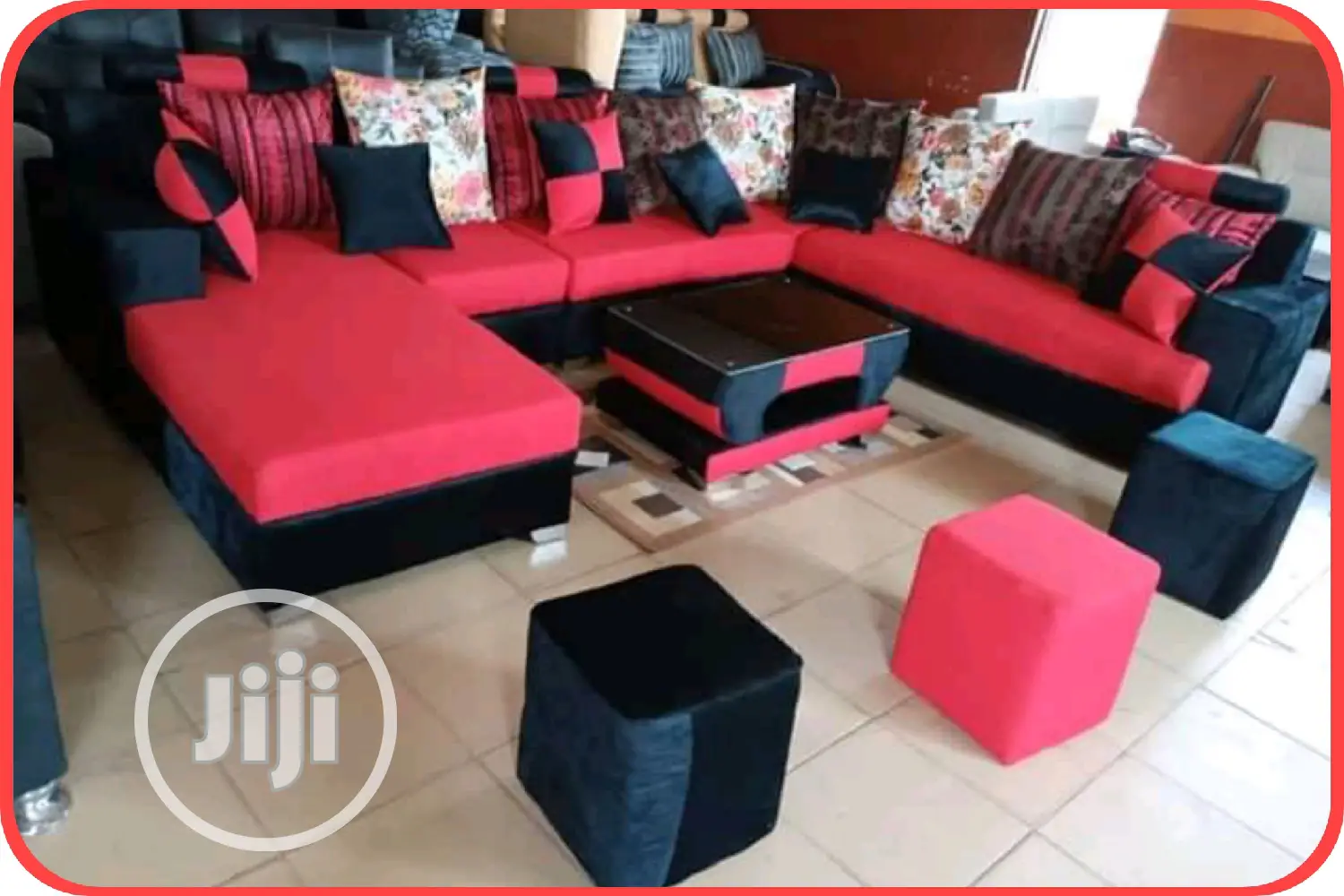 Colourful U - Shaped Sofa With Center Table and Ottoman