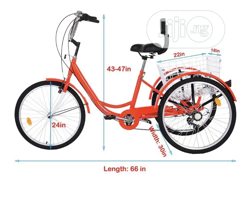 Trike Bicycle 7-Speed With Basket Adult 3-Wheel
