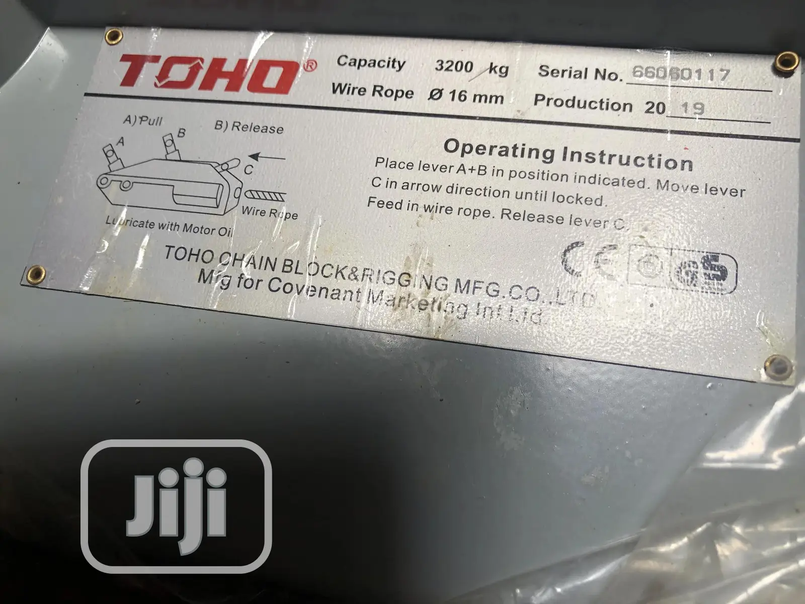 Toho Tirfor Jack 3200kg Rope 16mmx20meters