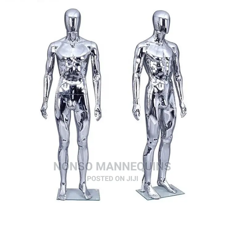Silver Chrome Full Body Faceless Male Mannequin