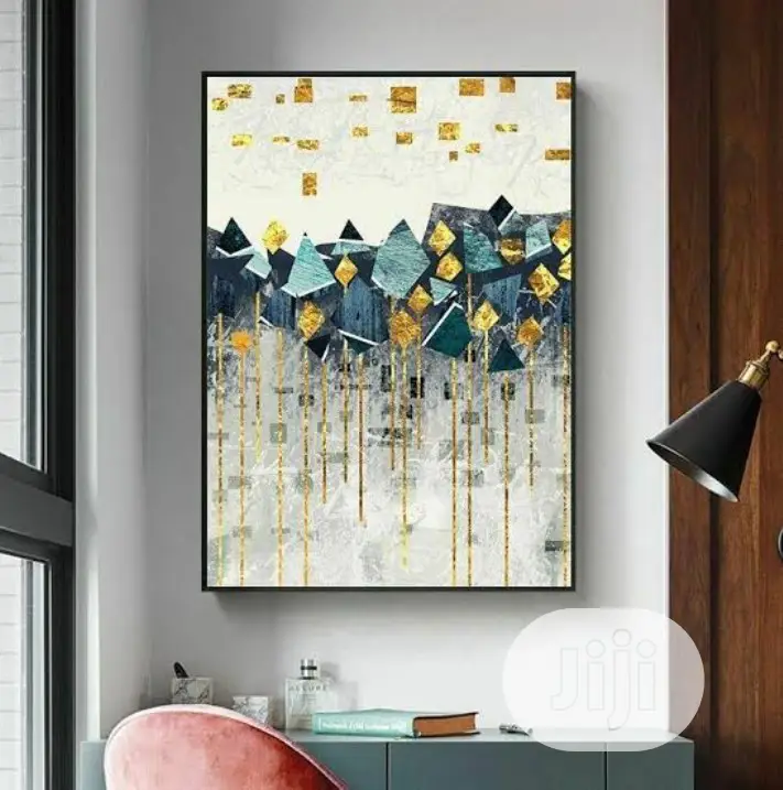 Abstract Wall Artwork Frame Blue Gold and Black Design