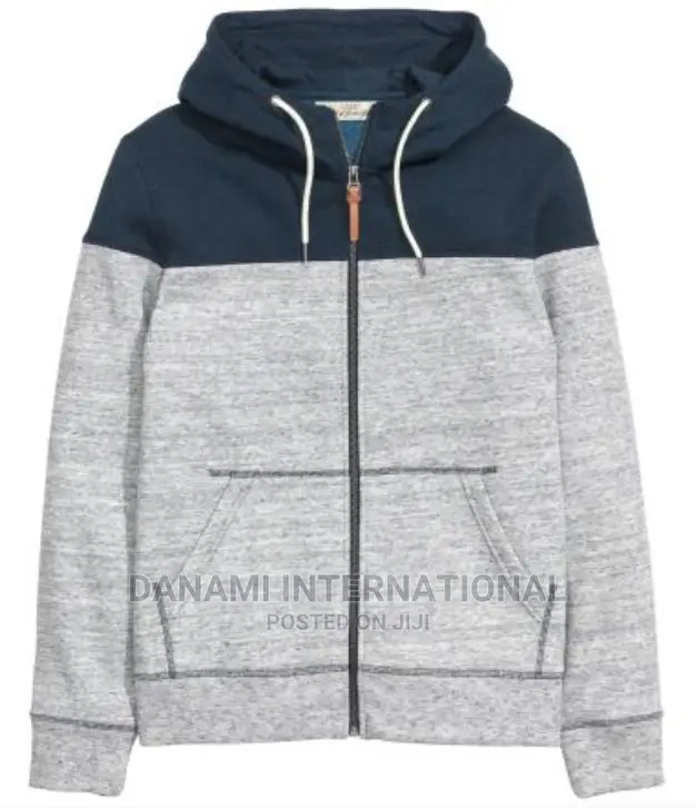 H M Zip Up Hoodie- Light Grey Navy Blue