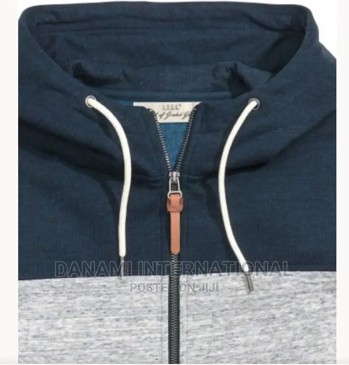 H M Zip Up Hoodie- Light Grey Navy Blue