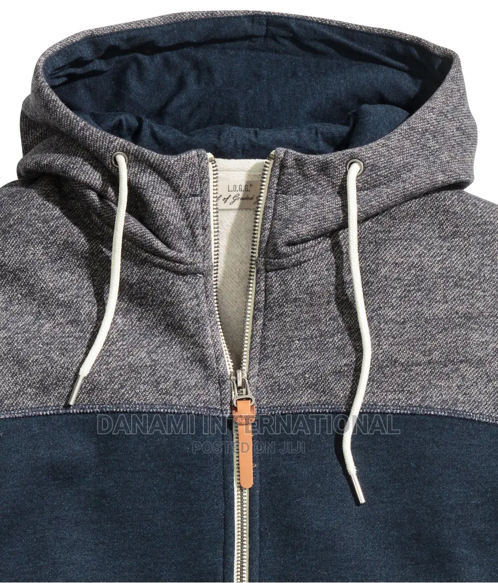H M Zip Up Hoodie- Light Grey Navy Blue