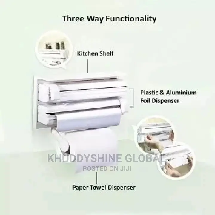 3 in 1 Kitchen Shelf Plastic Triple Paper Dispenser