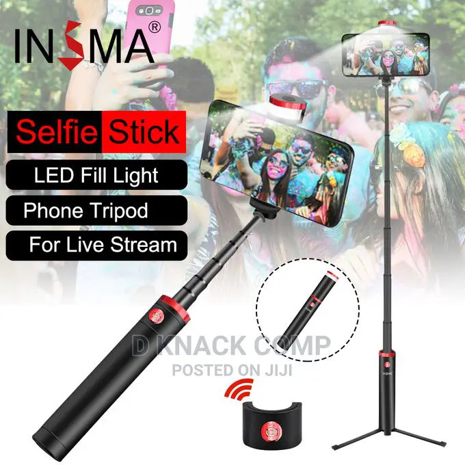 Insma Bluetooth Remote Control Selfie Stick With LED Light