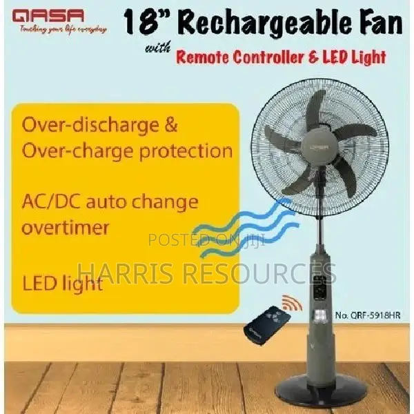 18" Qasa Rechargeable Standing Fan