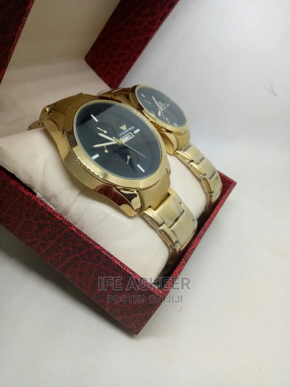 Emporio Armani Couples Black Face Wrist Watch - Gold