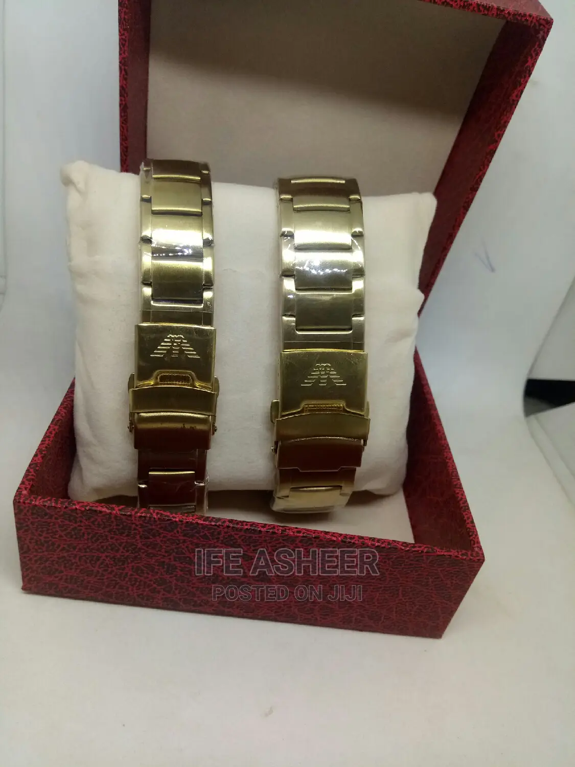 Emporio Armani Couples Black Face Wrist Watch - Gold