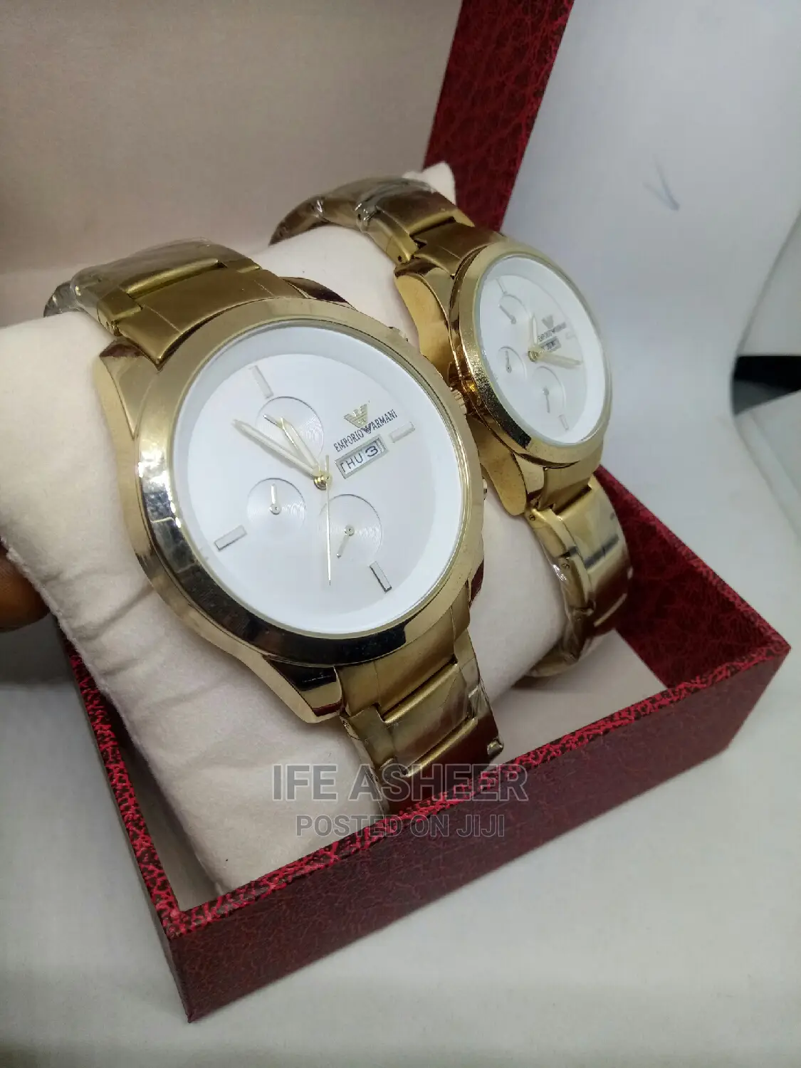 Emporio Armani Couples White Face Gold Watch - Gold