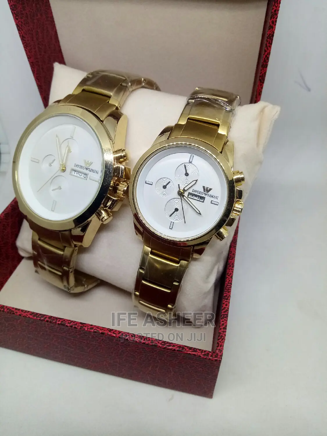 Emporio Armani Couples White Face Gold Watch - Gold