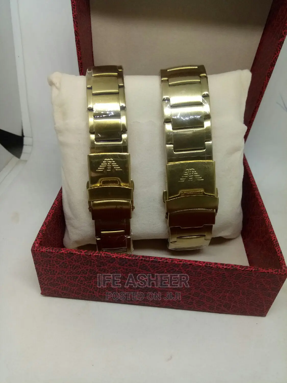 Emporio Armani Couples White Face Gold Watch - Gold