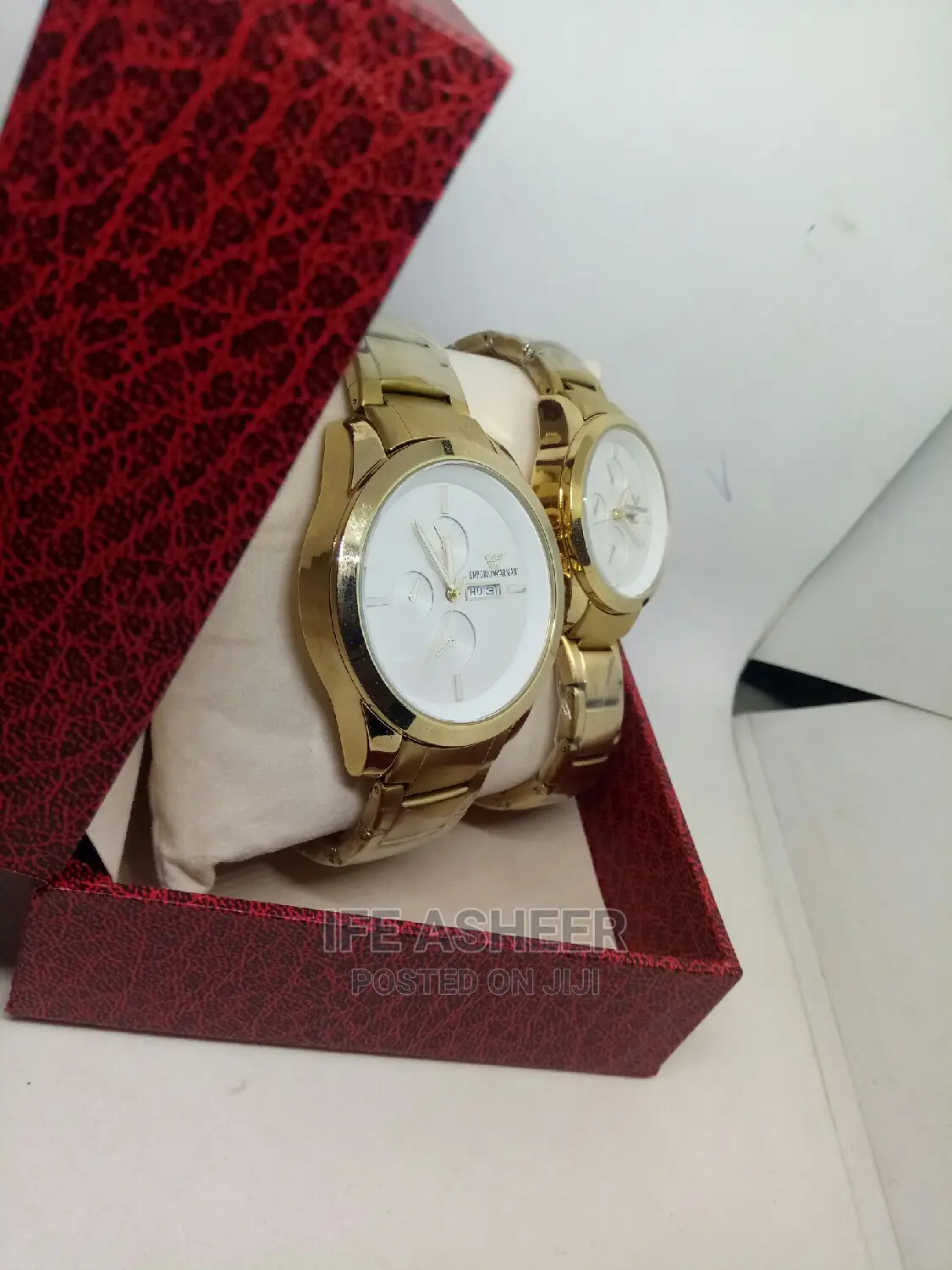 Emporio Armani Couples White Face Gold Watch - Gold