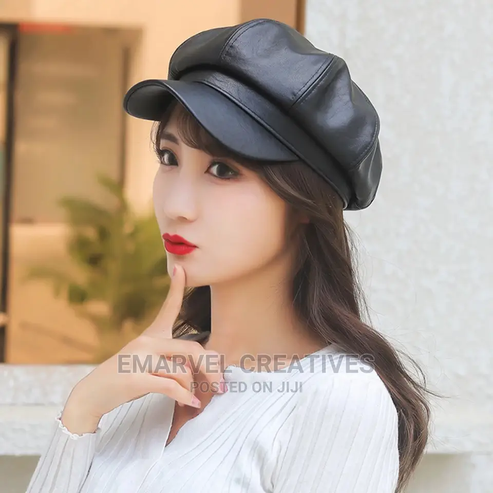 Cool Women Faux Leather Military Hat Autumn Octagon Hat