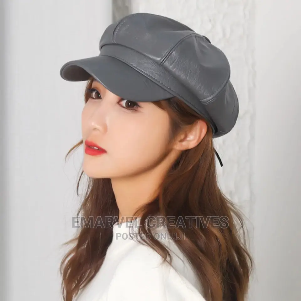 Cool Women Faux Leather Military Hat Autumn Octagon Hat