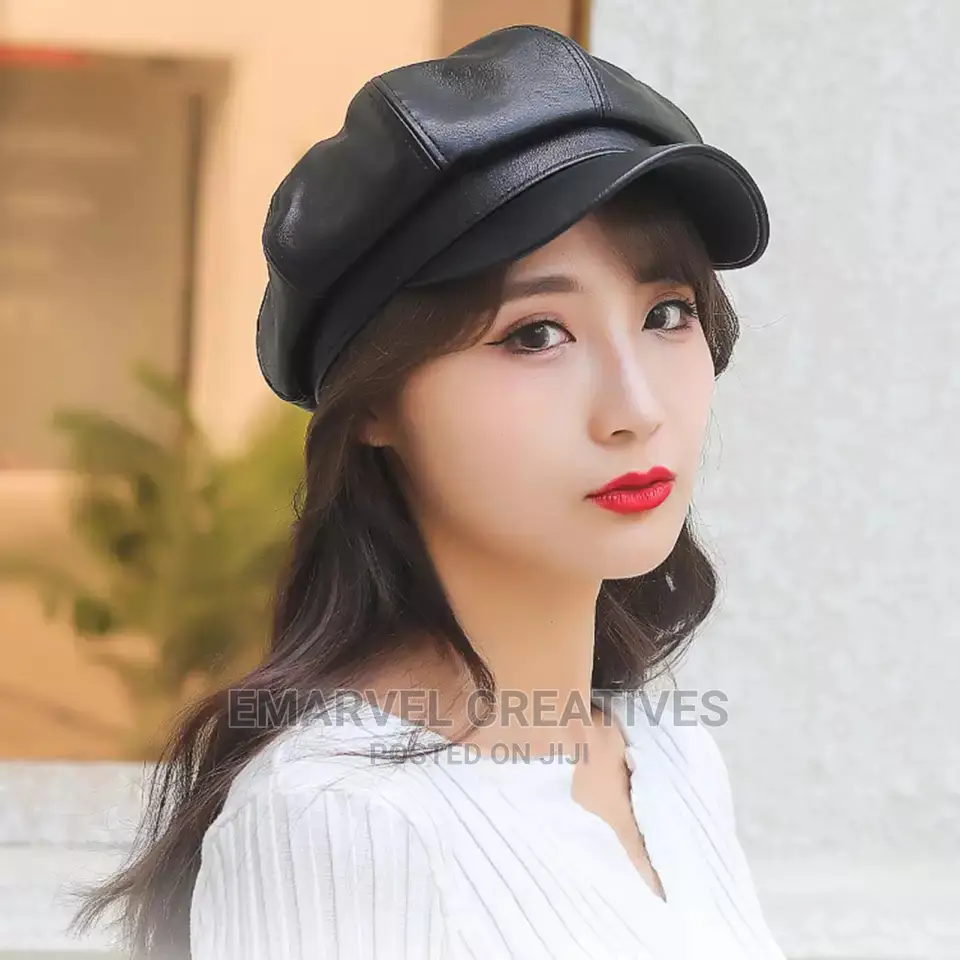 Cool Women Faux Leather Military Hat Autumn Octagon Hat