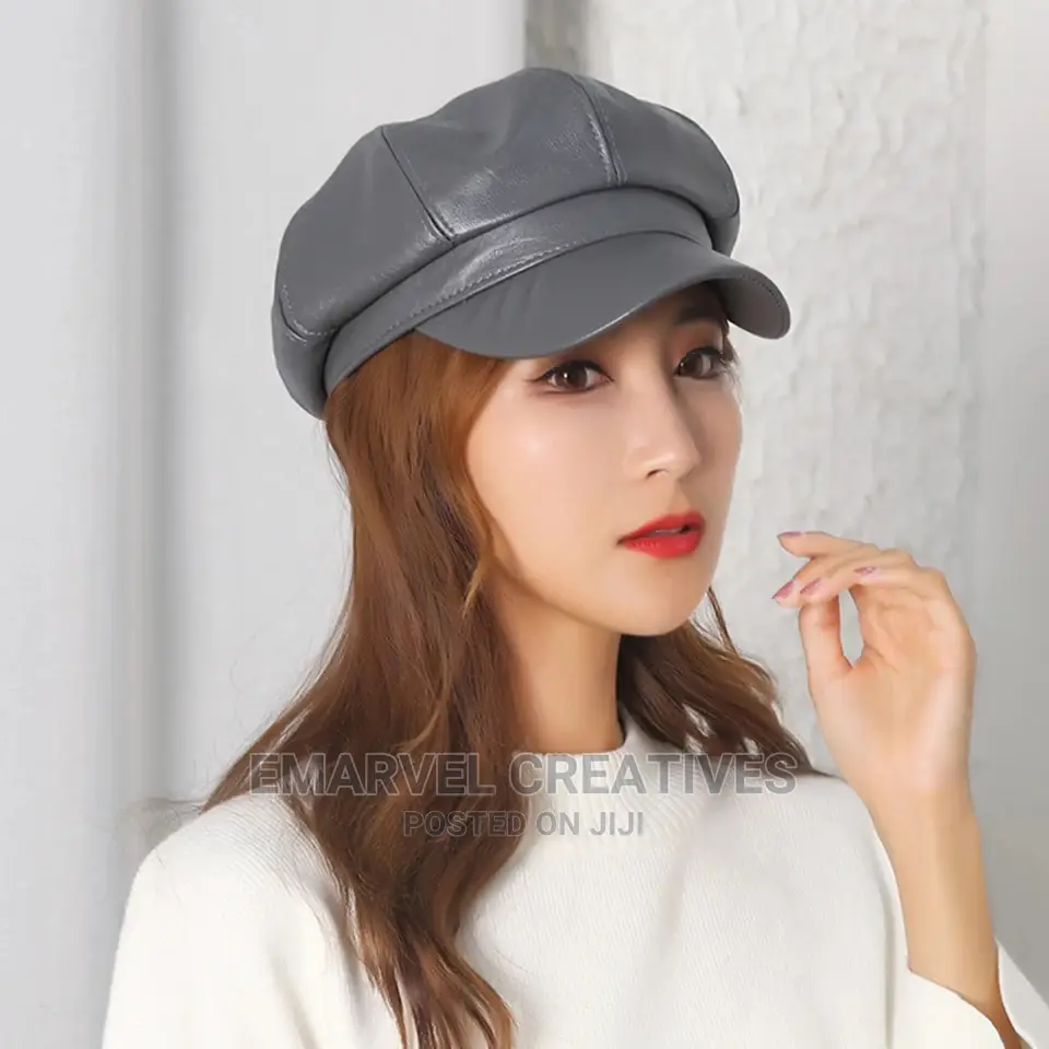 Cool Women Faux Leather Military Hat Autumn Octagon Hat