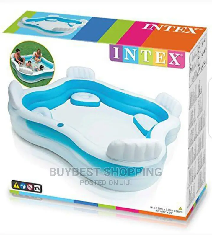 Intex Lounge Inflatable Pool With Backrest 4 Seat Cushion