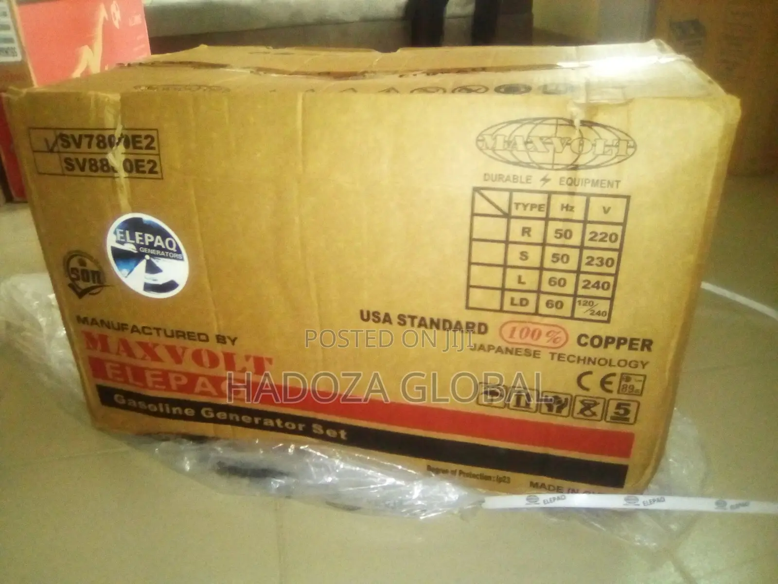 Elepaq SV7800E2 Generator (5kva) WITH Key, Tyres and Handl