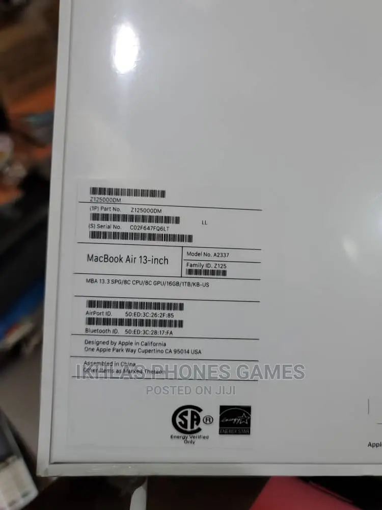 New Laptop Apple MacBook Air 16GB Intel 1T