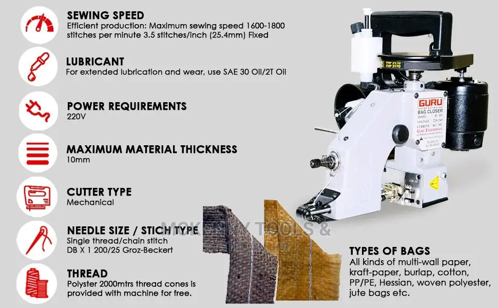 Guru Special Portable Bag Closer Sewing Machine WTH Oil Pump