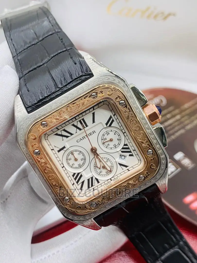 High Quality Cartier Black Leather Watch for Men