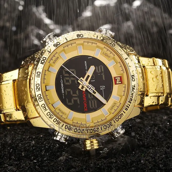 Naviforce Men Non Fading Sophisticated Gold Waterproof Watch