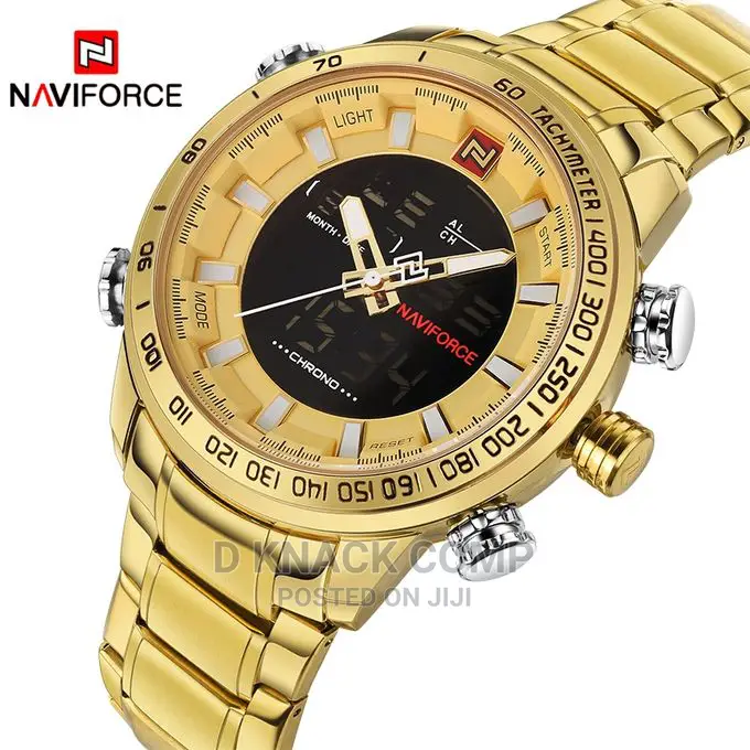 Naviforce Men Non Fading Sophisticated Gold Waterproof Watch