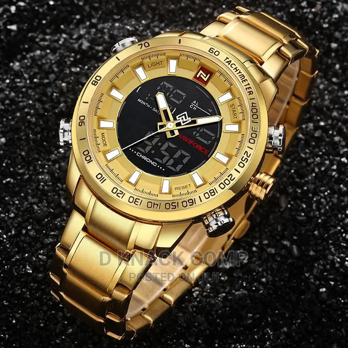 Naviforce Men Non Fading Sophisticated Gold Waterproof Watch
