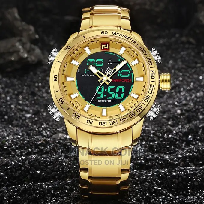 Naviforce Men Non Fading Sophisticated Gold Waterproof Watch