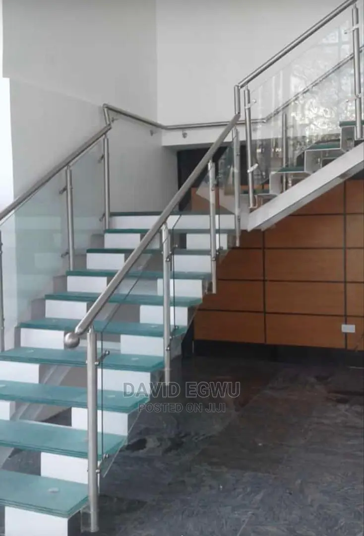 Glass Staircase and Balcony With Stainless Frame