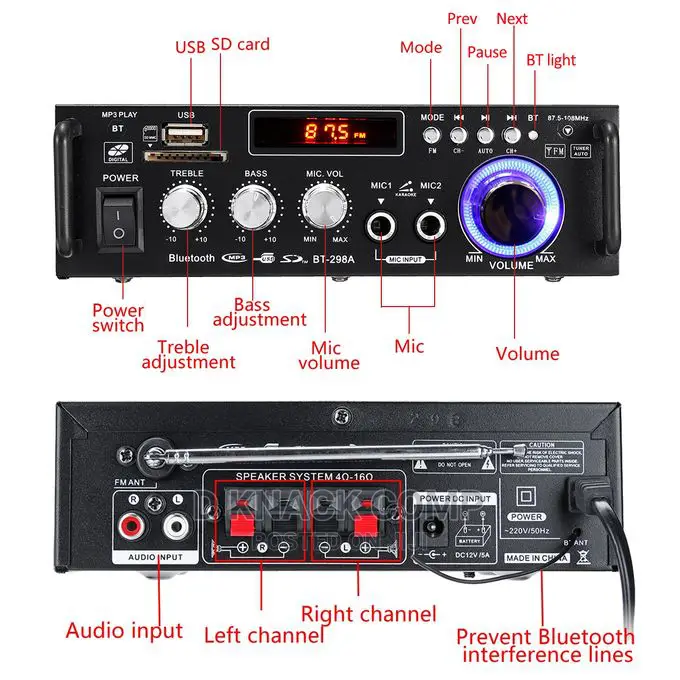 600W Digital Amplifier HIFI Bluetooth Stereo Audio AMP USB