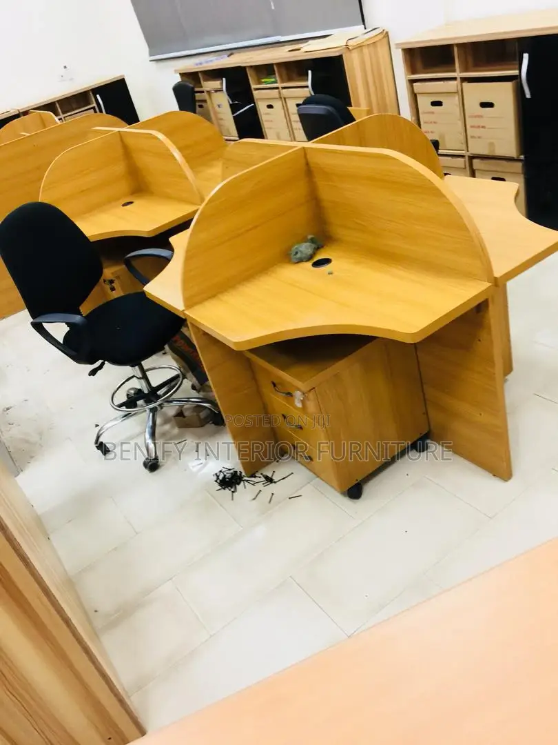 Wooden Workstation by 4 With Mobile Drawer