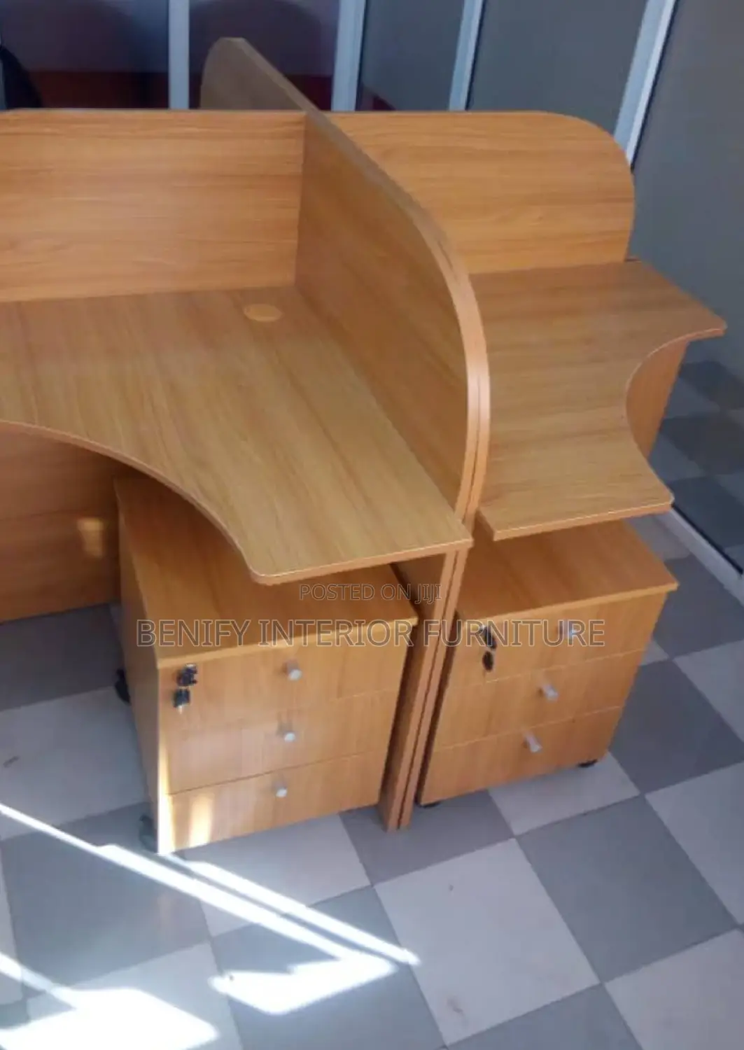 Wooden Workstation by 4 With Mobile Drawer