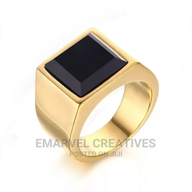 Men High Quality Metal Punk Black Stone Gold Ring