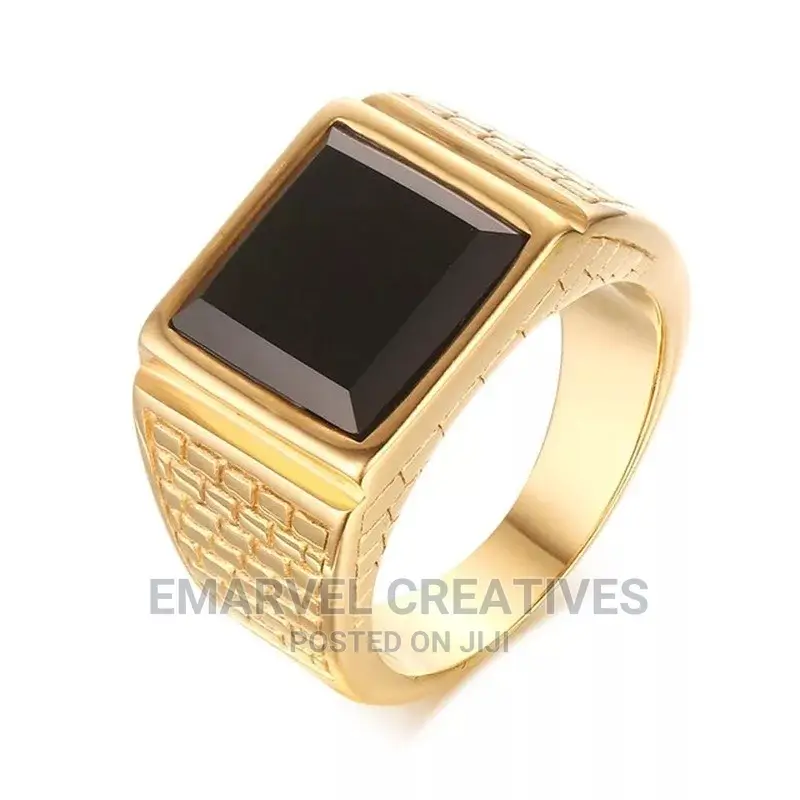 Men High Quality Metal Punk Black Stone Gold Ring