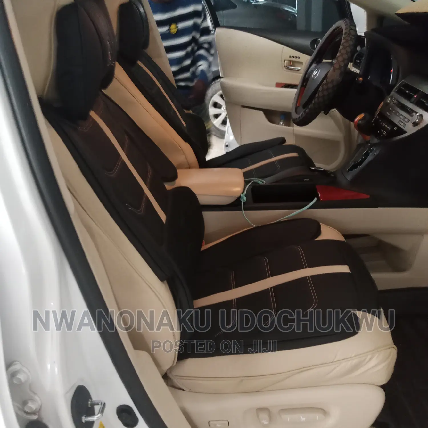 Milk and Black Leather Seat Cover