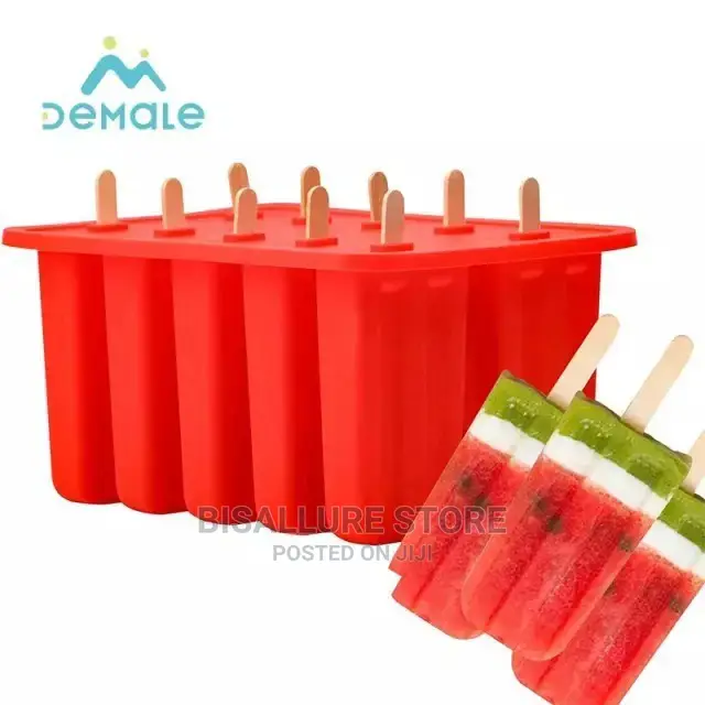 10 Slot Silicone Ice Cream Popsicle Mold With 50 Sticks