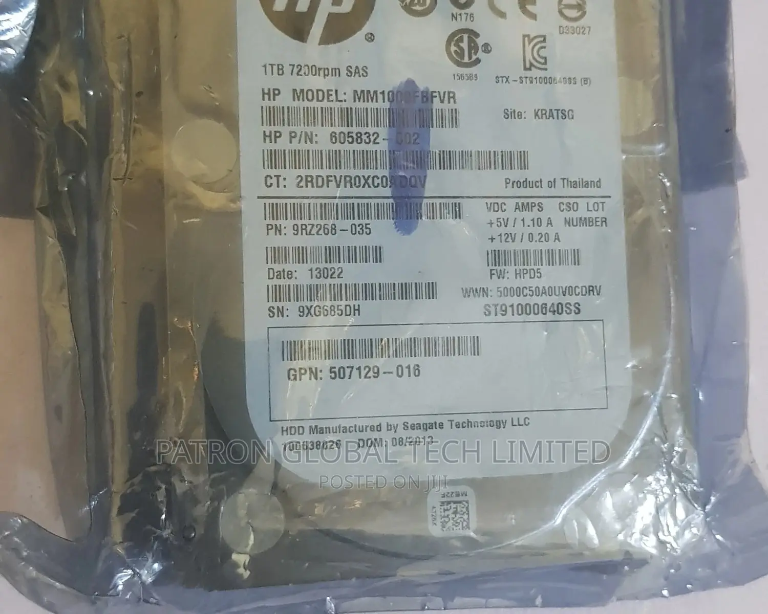 1tb 7200rpms HP Sas Hard Drive