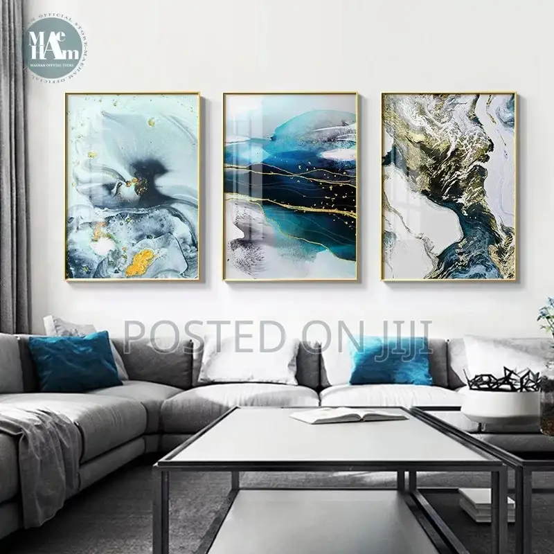 Abstract Watercolor River Golden Lines Wall Poster Print