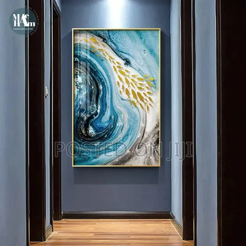 Abstract Watercolor River Golden Lines Wall Poster Print