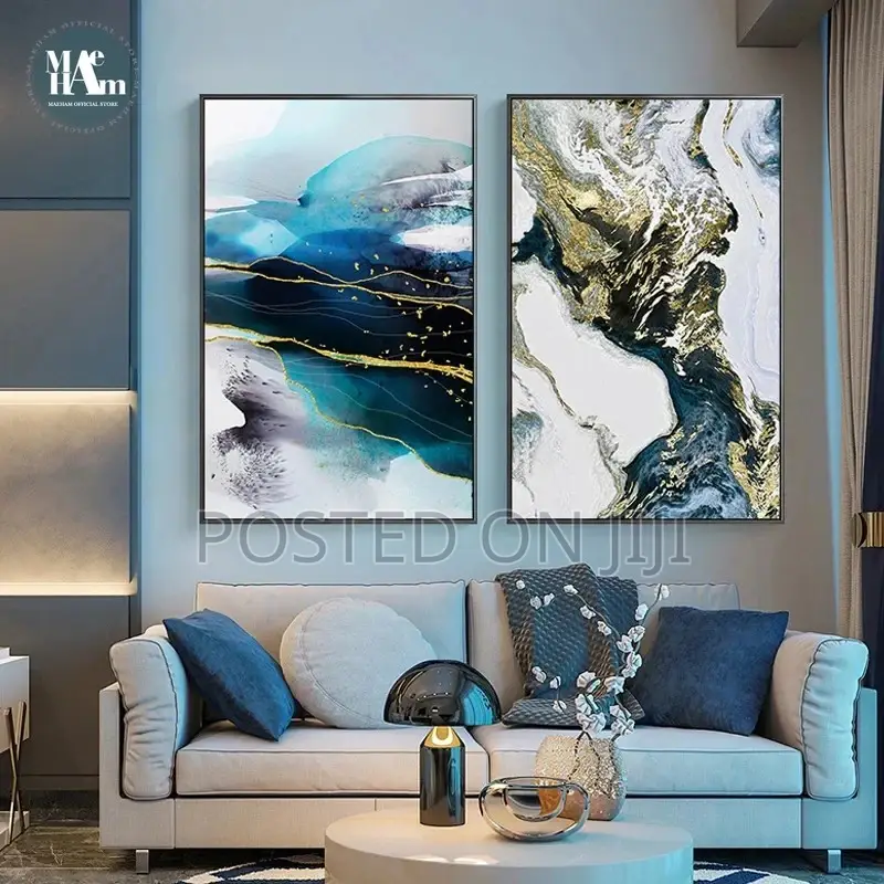 Abstract Watercolor River Golden Lines Wall Poster Print